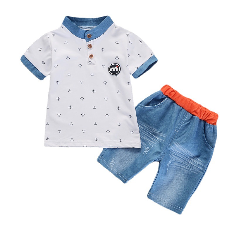 Boys' Short-sleeved 2023 Summer New Children's Vertical Collar Sports Suit Fashionable Children's Two-piece Summer Dress