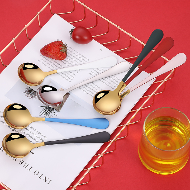 Net red stainless steel round spoon high color value stainless steel spoon titanium plated creative watermelon spoon stainless steel tableware wholesale