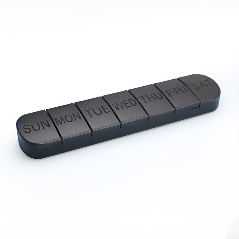 Portable 7-grid single-row pill box for one week long packing storage box creative seven-day independent cover pill box