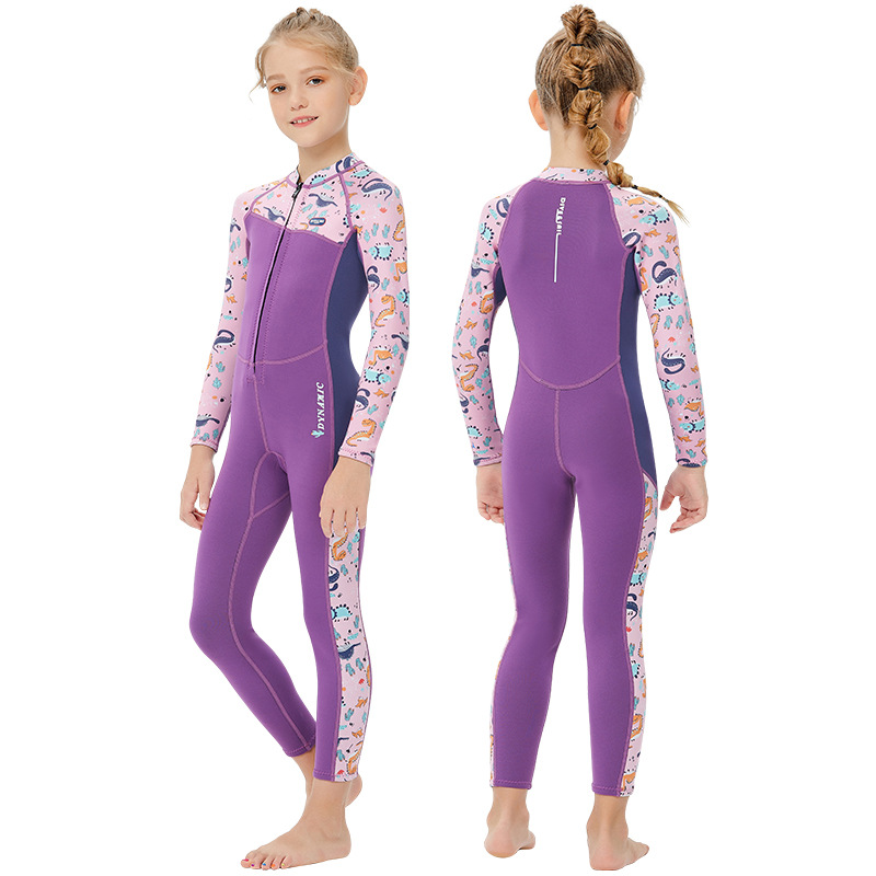 DIVE & SAIL Kids Diving Suit 2.5MM Girls Warm Swimsuit Body Long Sleeve Snorkeling Surfsuit Wetsuit