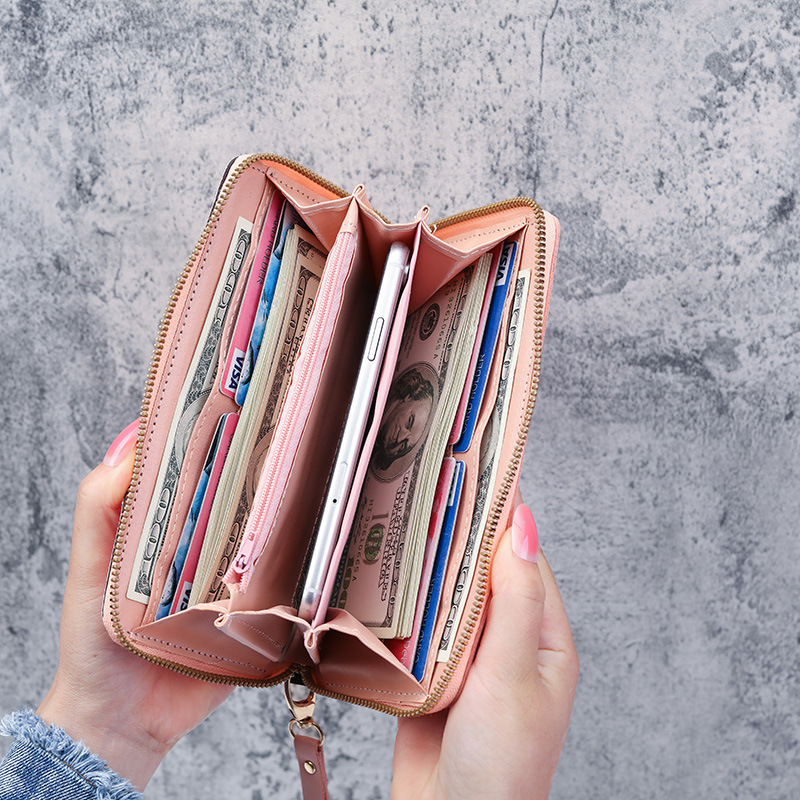 2021 New Wallet Long Women's Zipper Wallet Women's Korean-style Stitching Color Tassel All-match Card Case Mobile Phone Bag