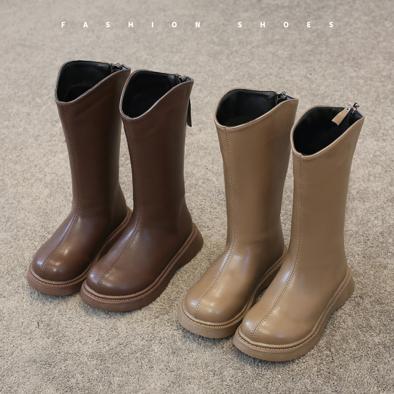 2022 Winter New Girls High Boots Children's Long Boots Women's Shoes Autumn and Winter Baby Boots Fleece Cotton