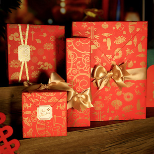 Chinese Red Spring Festival Gift Wrapping Paper Wedding New Year Festive Red Rich Golden Lucky Cloud Gift Decorative Paper
