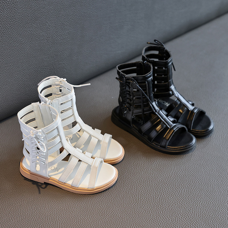 Girls' Sandals 2023 Summer New Little Girl's Roman Shoes Soft Sole Children's Princess Shoes Mid-Big Children's Beach Shoes