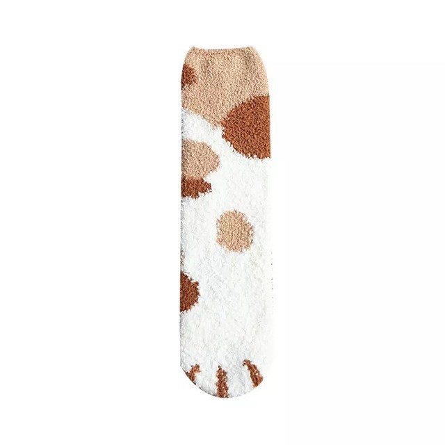 Autumn and Winter coral velvet socks cat claw socks thickened floor socks snow socks female fleece-lined cartoon home mid-calf sleep socks