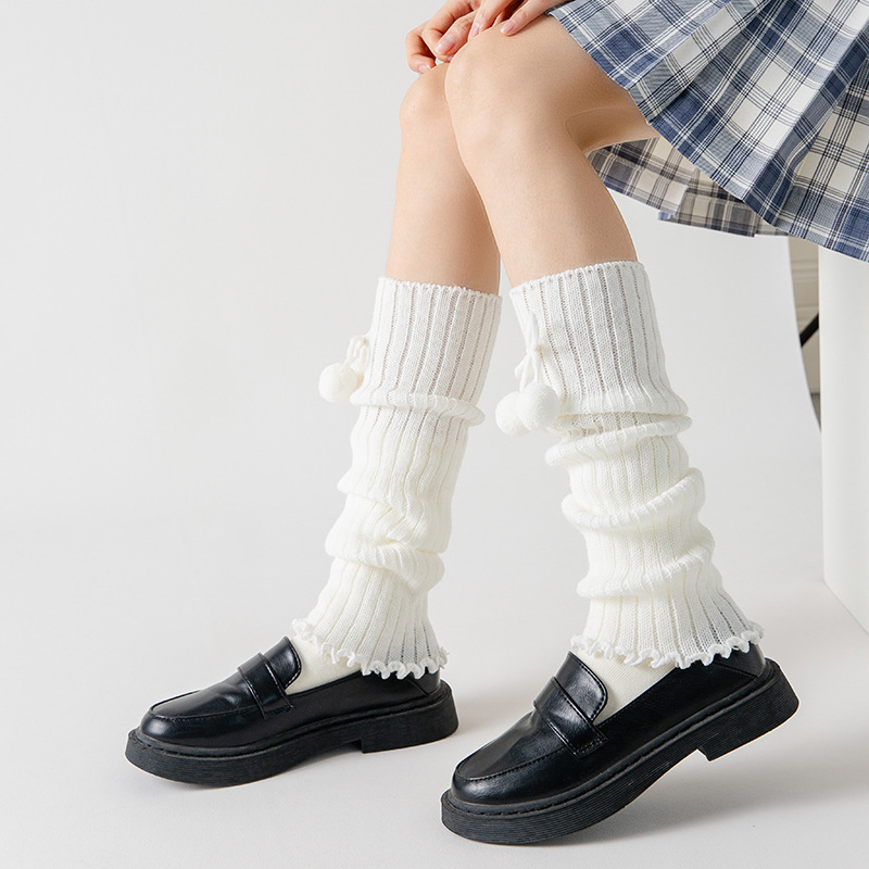 Japanese socks white wool pile socks lolita calf socks jk knitted women's winter socks autumn and winter warm