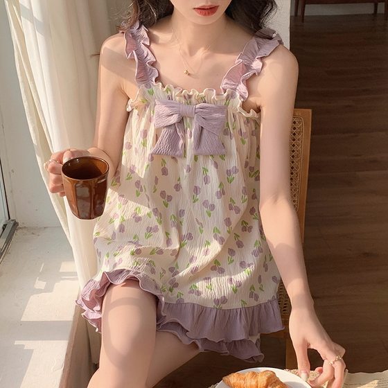 Summer New Pajamas Women's Sling Shorts Set Girl's Sweet Cute Cartoon Loose Outer Wear Home Clothes