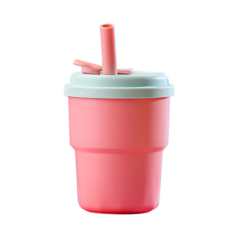 Portable Cute Bamboo Cup Drop-resistant Silicone 380ml Suction Tube Cup High Color Value High Temperature Resistant Milk Cup for Children and Students