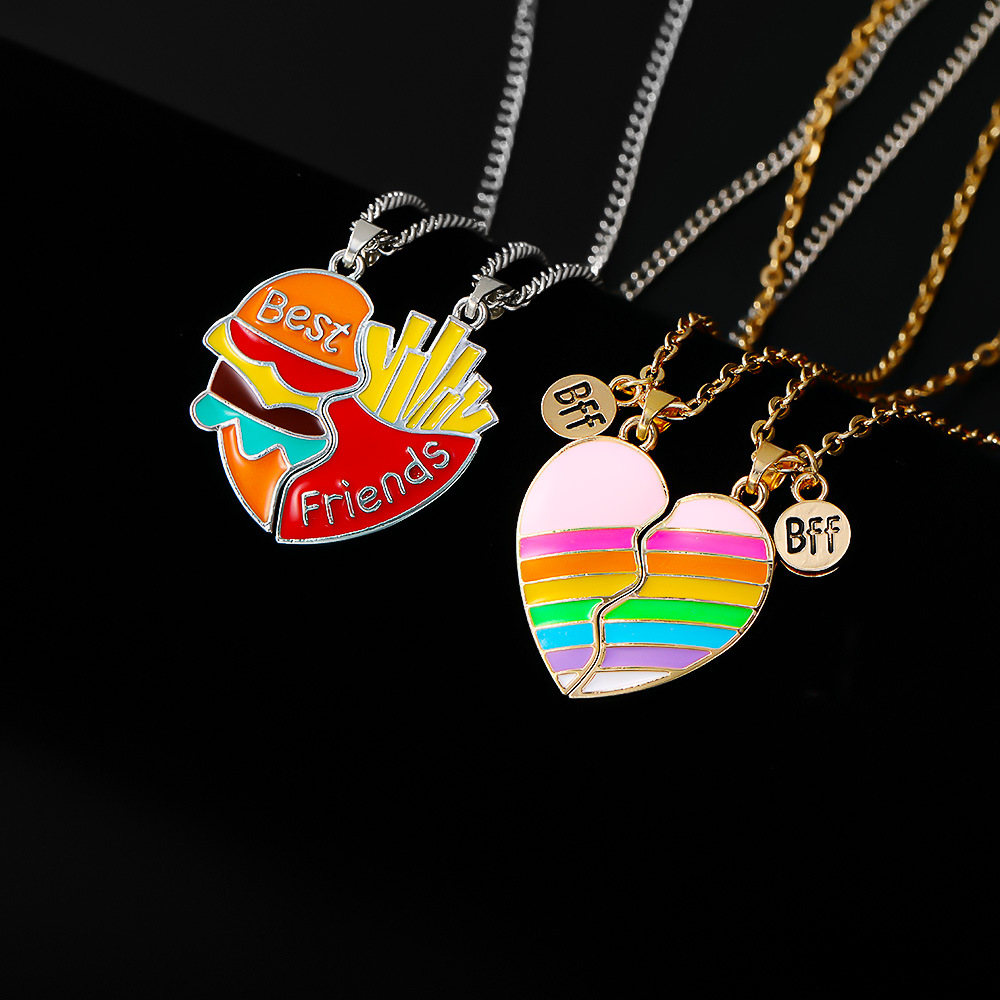 AliExpress Amazon New Rainbow Hamburger Fries Necklace Fashion Love Stitching Good Friends Couple Pendant Women