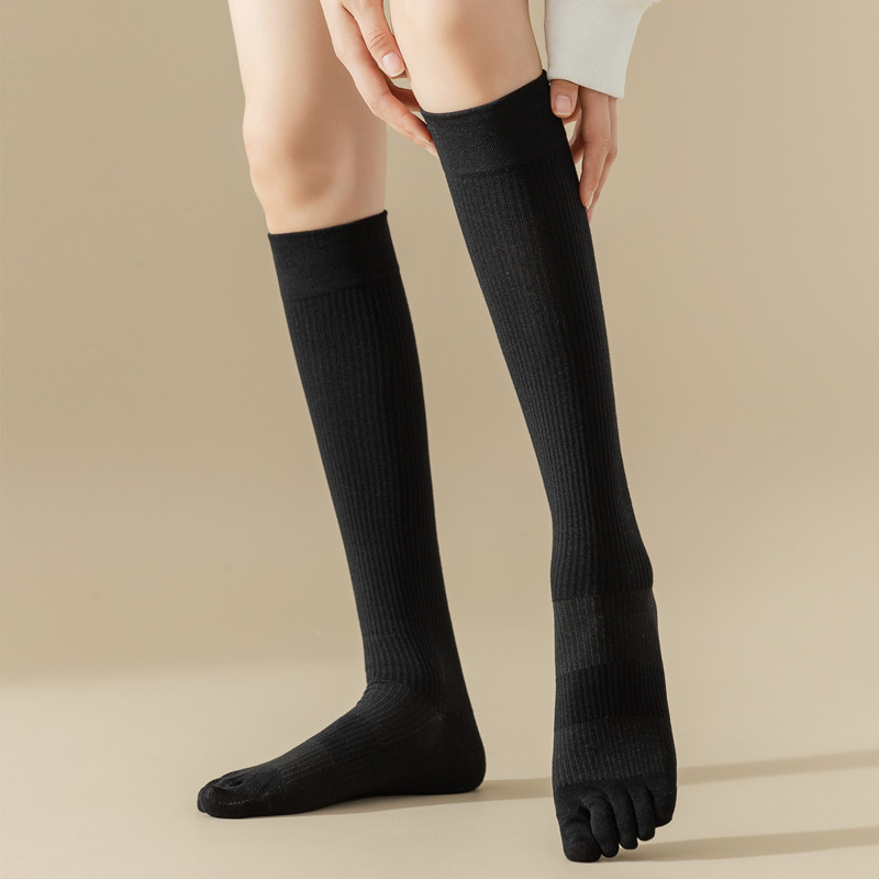 Five-finger socks children's spring and autumn knee-length sports solid color pressure calf socks personality split toe non-slip high stockings Cotton