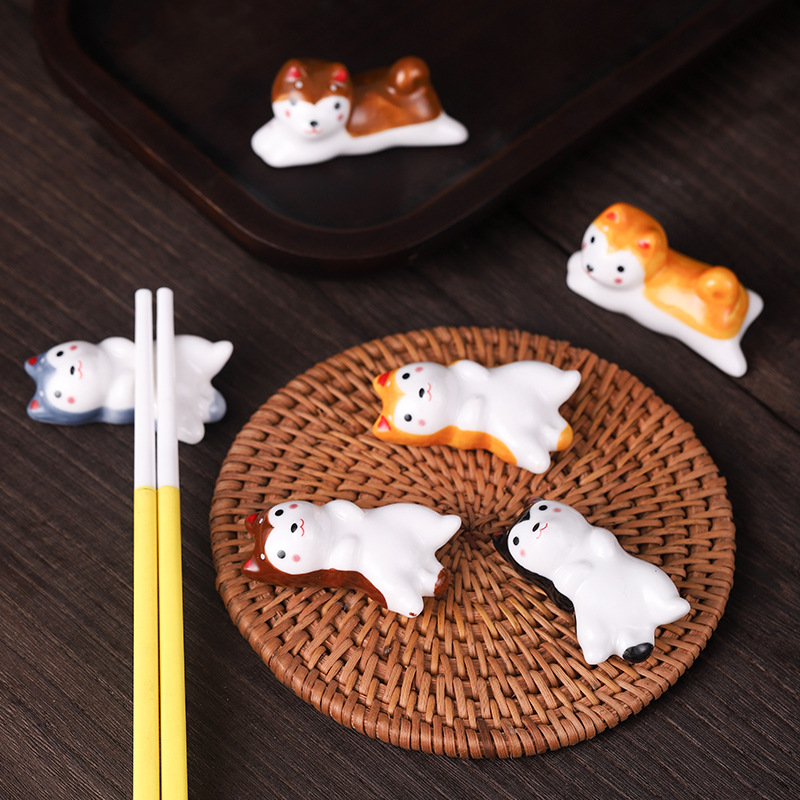 Ceramic Cartoon Puppy Chopsticks Rack Chopsticks Holder Cute Chai Dog Small Ornaments Hotel Household Dining Table Public Chopsticks Chopsticks Pillow