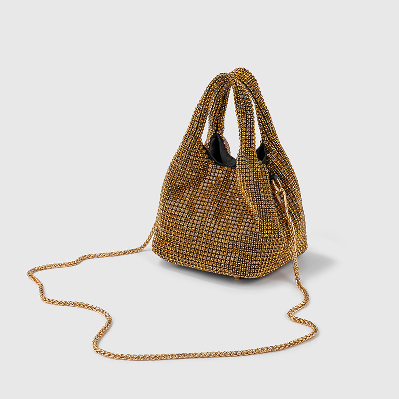 Foreign trade wholesale trendy full diamond bag for women 2024 fashionable diamond bucket bag rhinestone chain hand-held crossbody bag