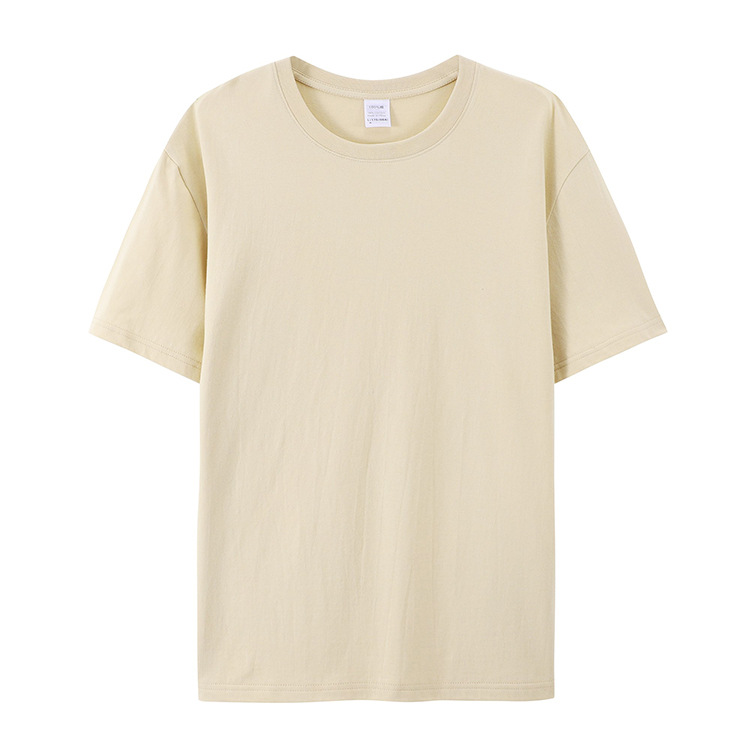 Men's Pure Cotton Solid Color 180g Round Neck Short-sleeved T-shirt Youth Loose Fashion Brand Large Size Printed T-shirt Cross-border 790
