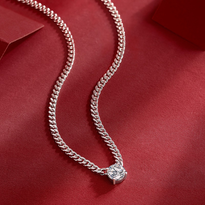 S925 Silver Men's Chain Silver Platinum Plated Moissanite Cuban Necklace New Amazon Hot Sale Clavicle Chain Wholesale