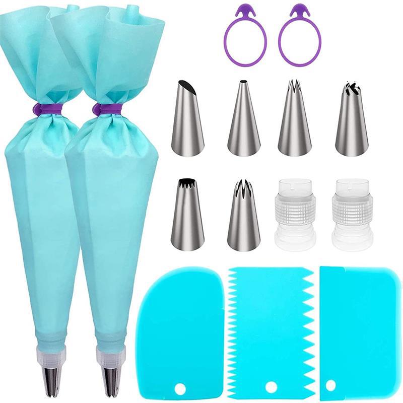 Factory wholesale 15PCS stainless steel piping nozzle suit cream cake piping bag DIY baking tools suit