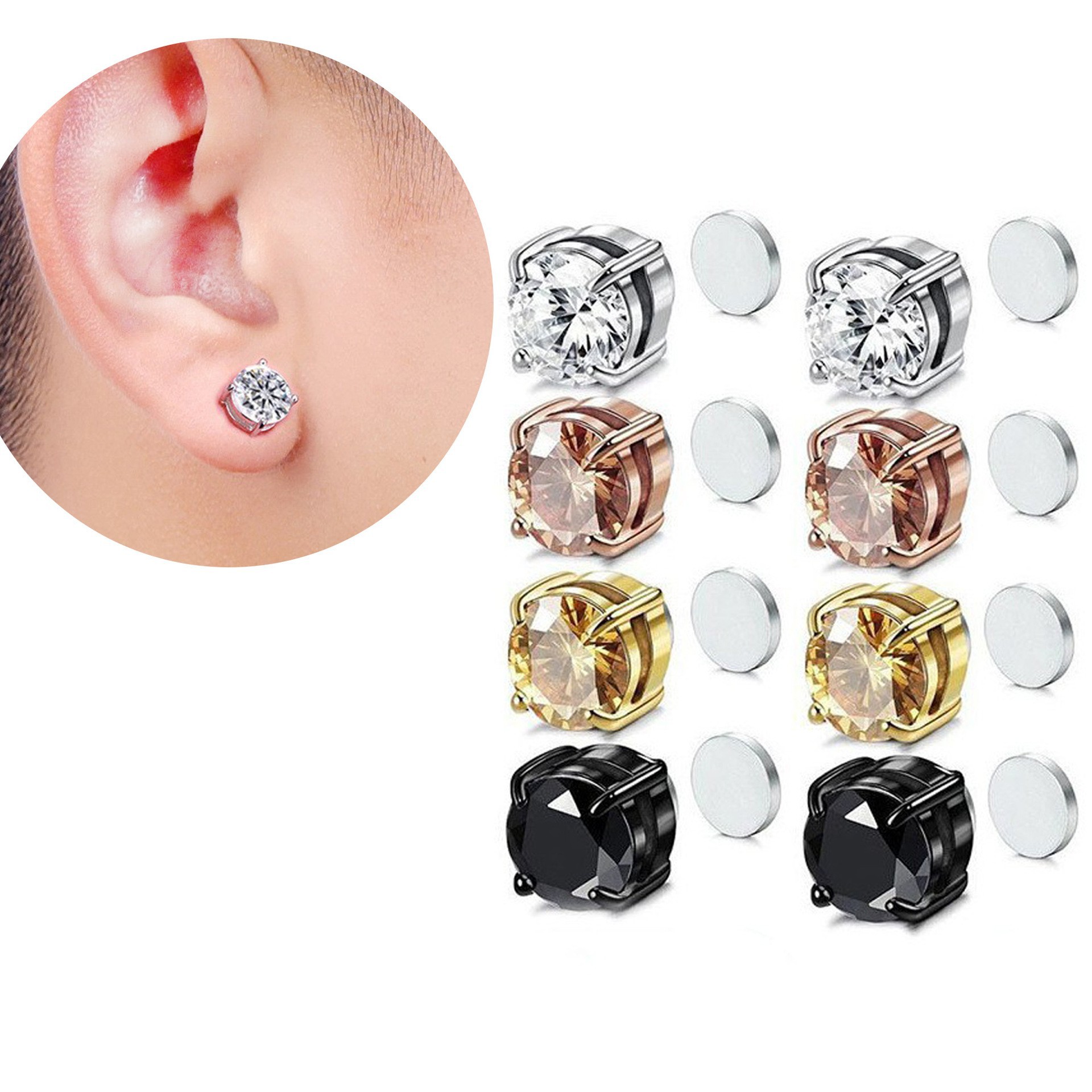 Cross-border supply of magnetic non-perforated ear clip earrings zircon magnet ear nail ear bone nail factory jewelry wholesale