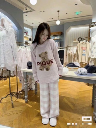 Autumn and winter New cute cartoon bear soft thickened women's homewear pajamas suit wholesale