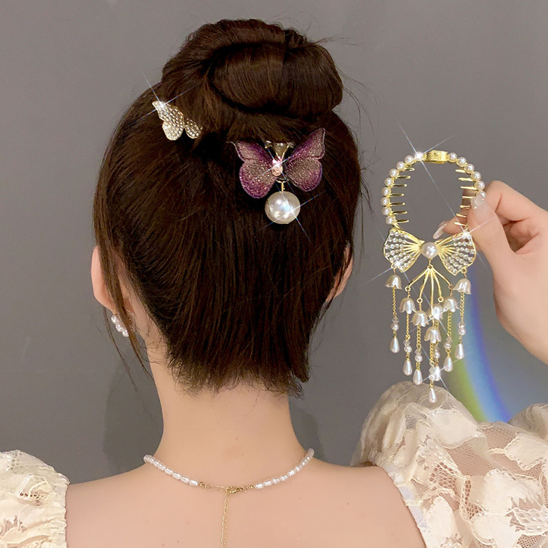 Super fairy Camellia tassel hairpin female high-grade sense back Head Ball head updo artifact temperament hair clip headdress summer_voghion.com