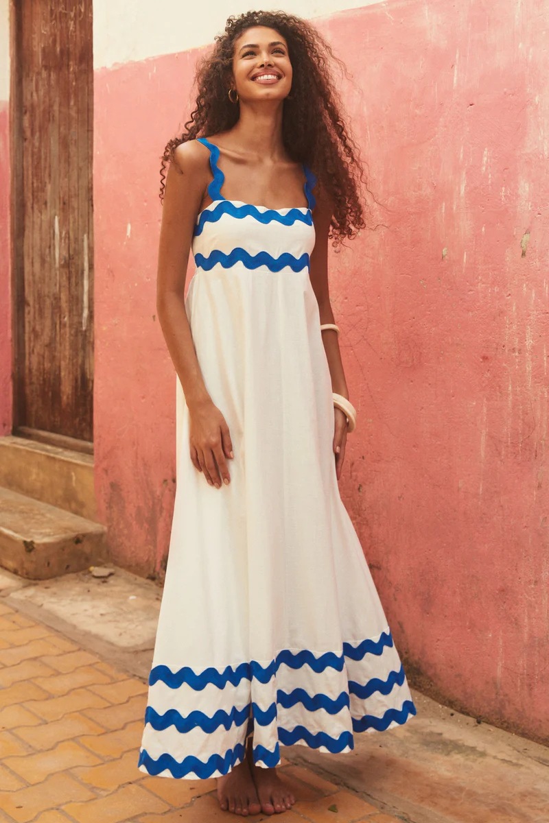 24 years foreign trade Southeast Asia new small floral wave strap skirt high-end temperament A- line dress-88166
