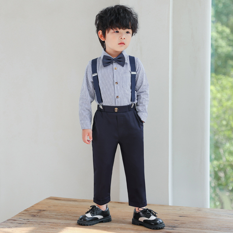 Cross-border suspender pants suit summer boys' suit striped short-sleeved shirt performance children's dress children's foreign trade