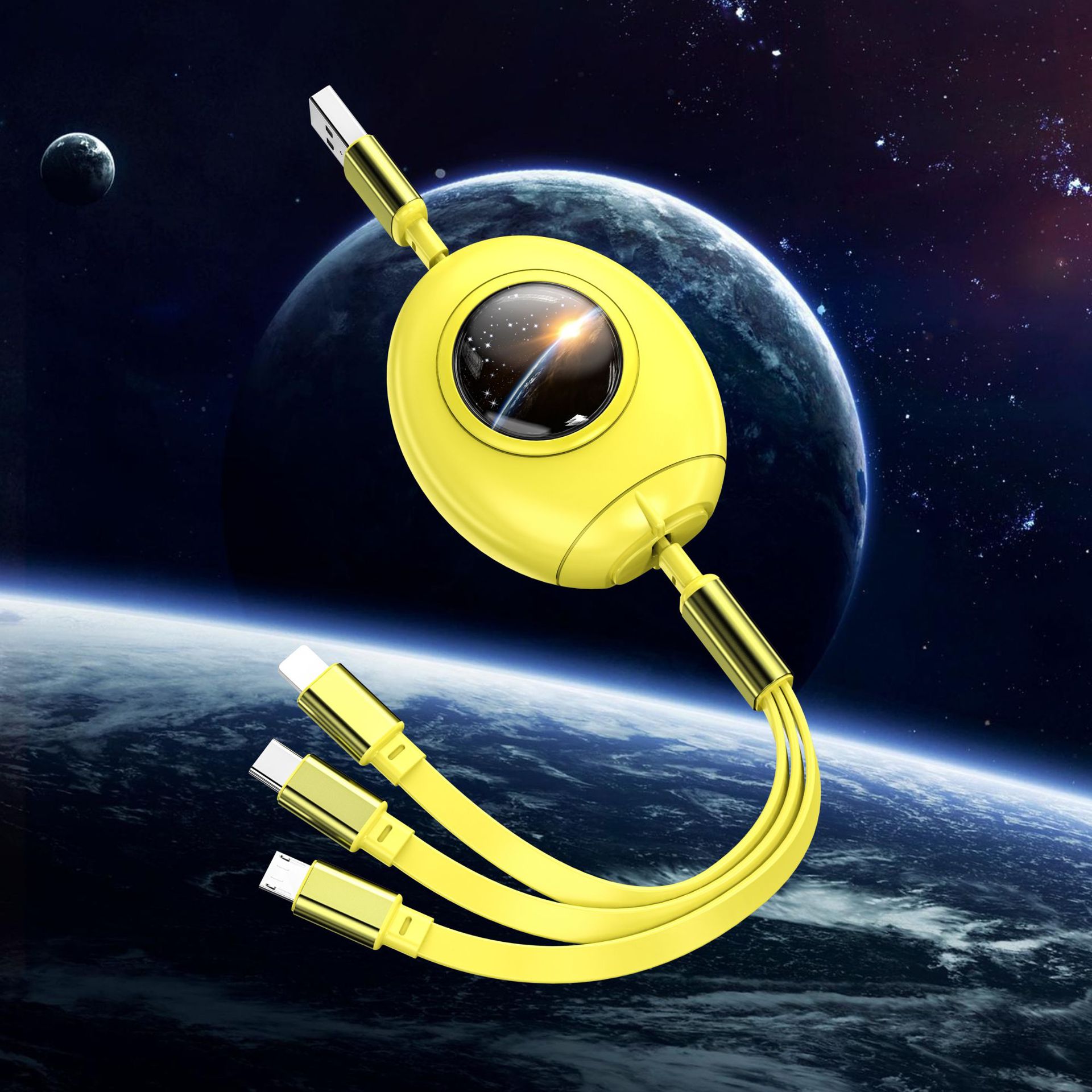 New capsule one-to-three data cable telescopic rocket three-in-one multi-head charging line 3a fast charging gift manufacturers