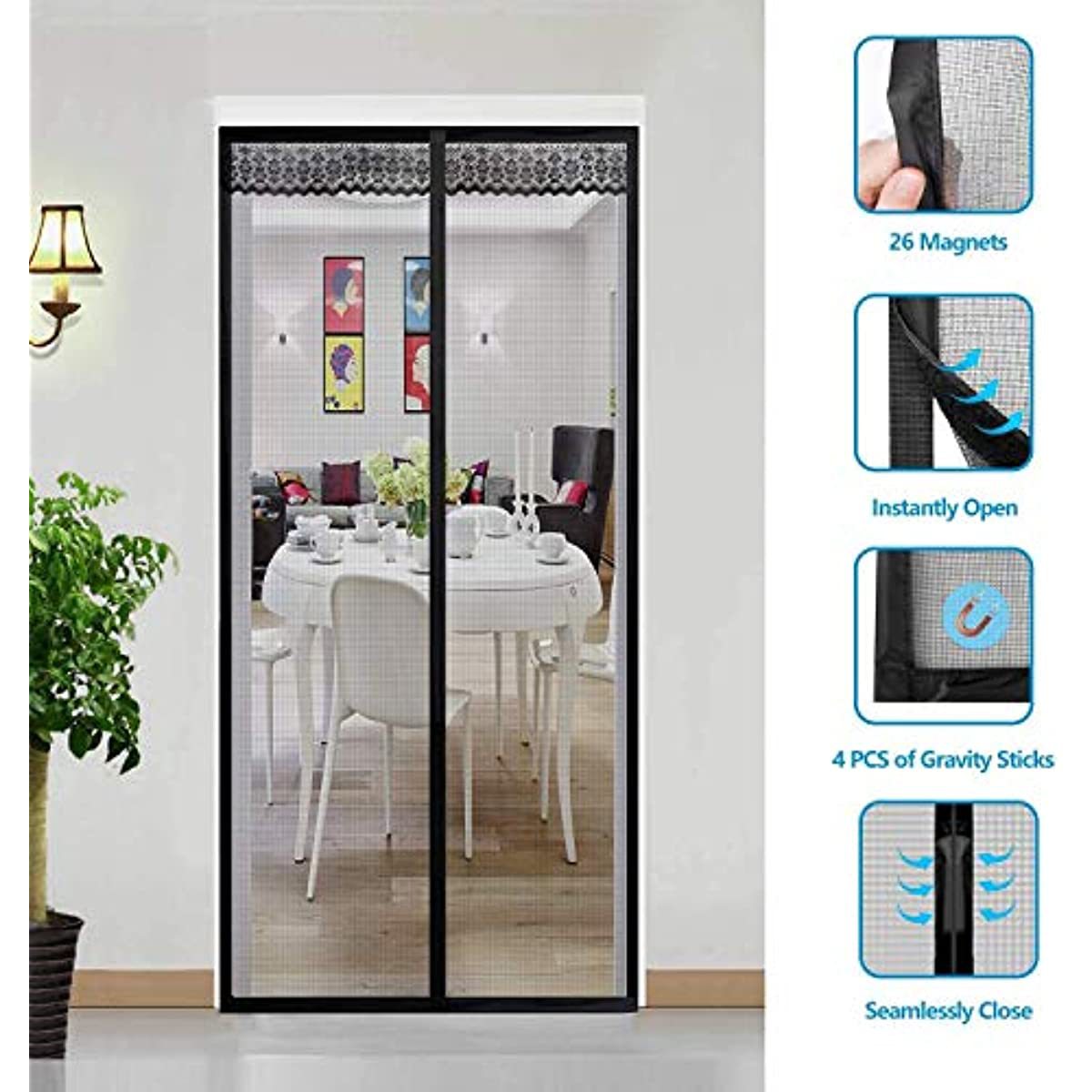 Summer Anti-mosquito Door Curtain Magnetic Velcro Screen Door Screen Window Home Partition Non-Drilling Self-Absorbing Magnet Mosquito Net Self-adhesive