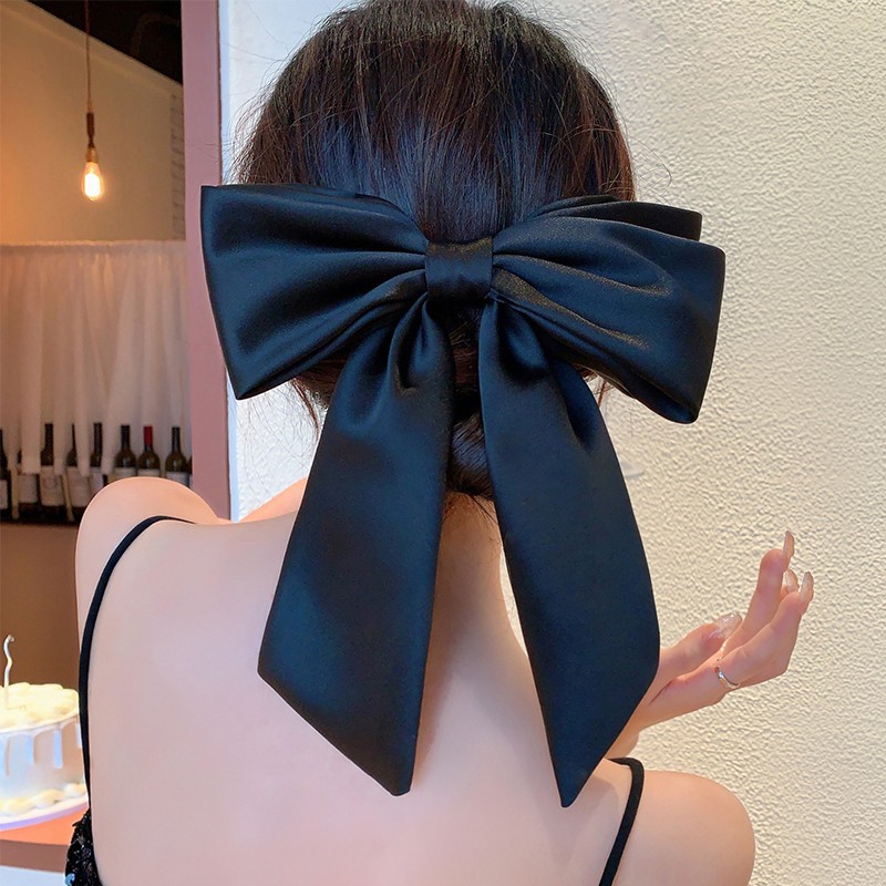 Satin Big Bow Headwear Spring Clip High-grade Black Head Hairpin Hair Accessories Trendy Women