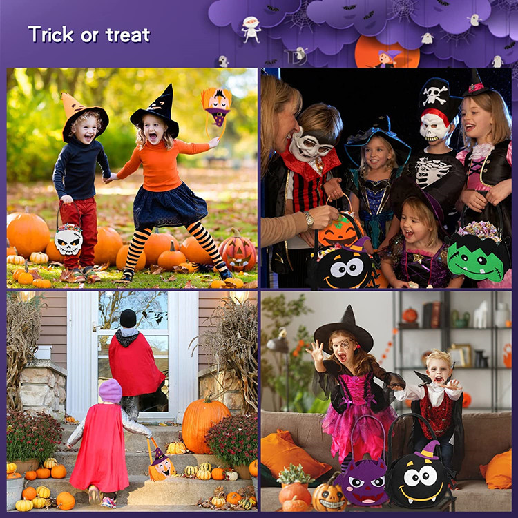 Cross-border New Felt Halloween Candy Bag Non-woven Handheld Sugar Witch Ghost Festival Pumpkin Bag Cartoon diy