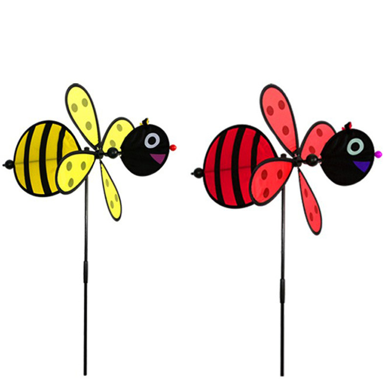 Hot sale bee beetle fabric windmill children's toy handmade diy outdoor garden decoration colorful windmill wholesale
