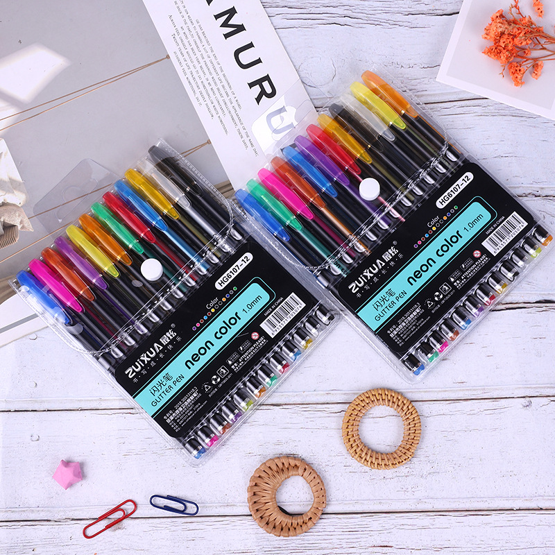 Creative Boxed 12 Color Glitter Pen Student Marking Highlighter Children's DIY Graffiti Pen Pastel Hand Account Pen Set