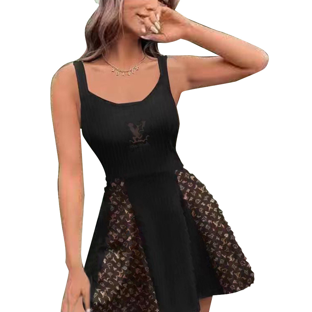 Y71363 European and American Women's Outdoor Summer Sexy Low-cut Cotton Large Pit Embroidered Stitching Dress