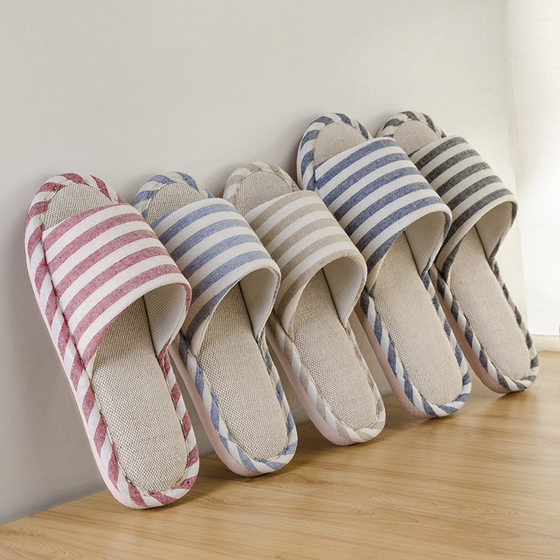 Home Lovers Linen Slippers Women's Indoor Non-Slip Wear-Resistant Cotton Linen Slippers Men's Wooden Floor Household Soft Bottom Linen Slippers