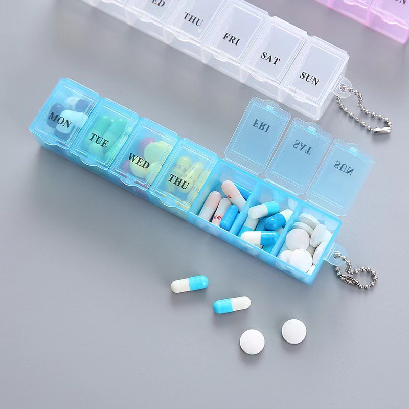 Rectangular transparent seven-cell weekly medicine box portable portable mini moisture-proof seven-day sub-packed medicine box wholesale