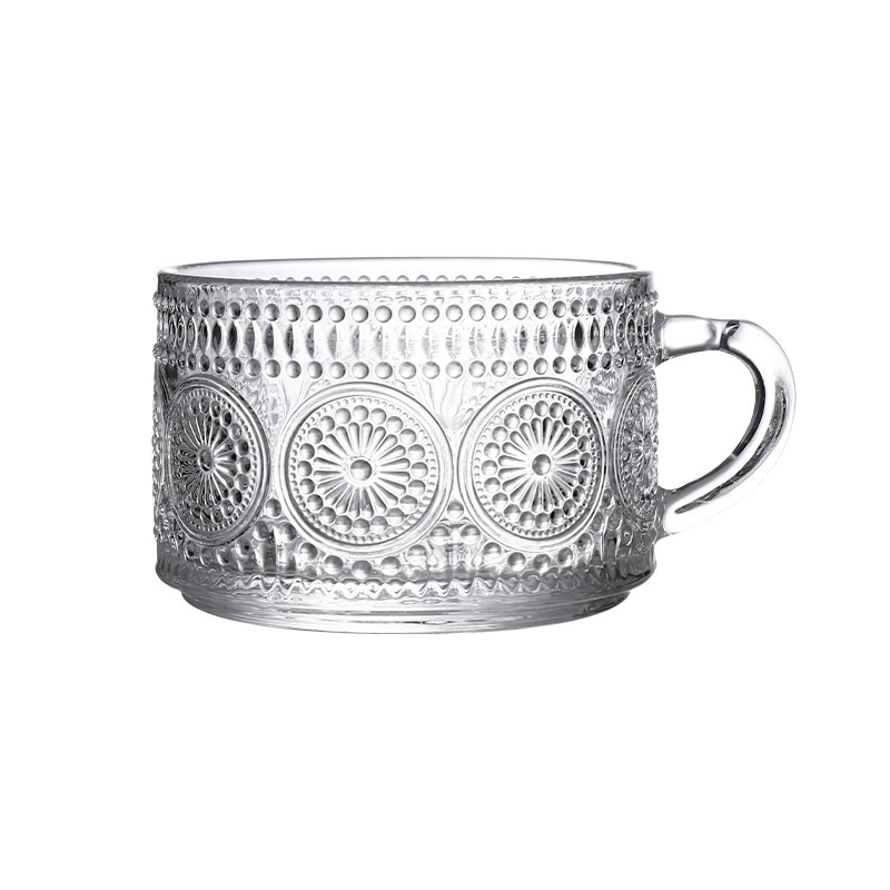 Nordic style vintage embossed glass sunflower coffee cup pearl milk cup milk tea cold drink juice cup