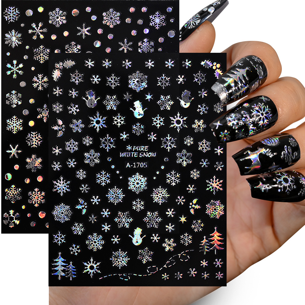Little Red Book popular Christmas snowflake nail stickers laser silver white snowflake elk Christmas nail decorative stickers