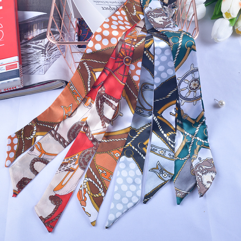 Hanging Spike Silk Scarf Handbag Tie Handle Silk Scarf Scarf Bag with Accessories Hair Band Women's Hood Scarf Scarf