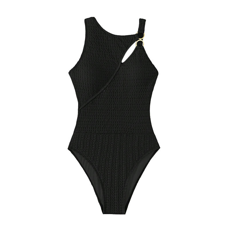 Amazon 2024 new European and American solid color hollow one-piece swimsuit ladies meat-covered conservative bikini swimsuit wholesale
