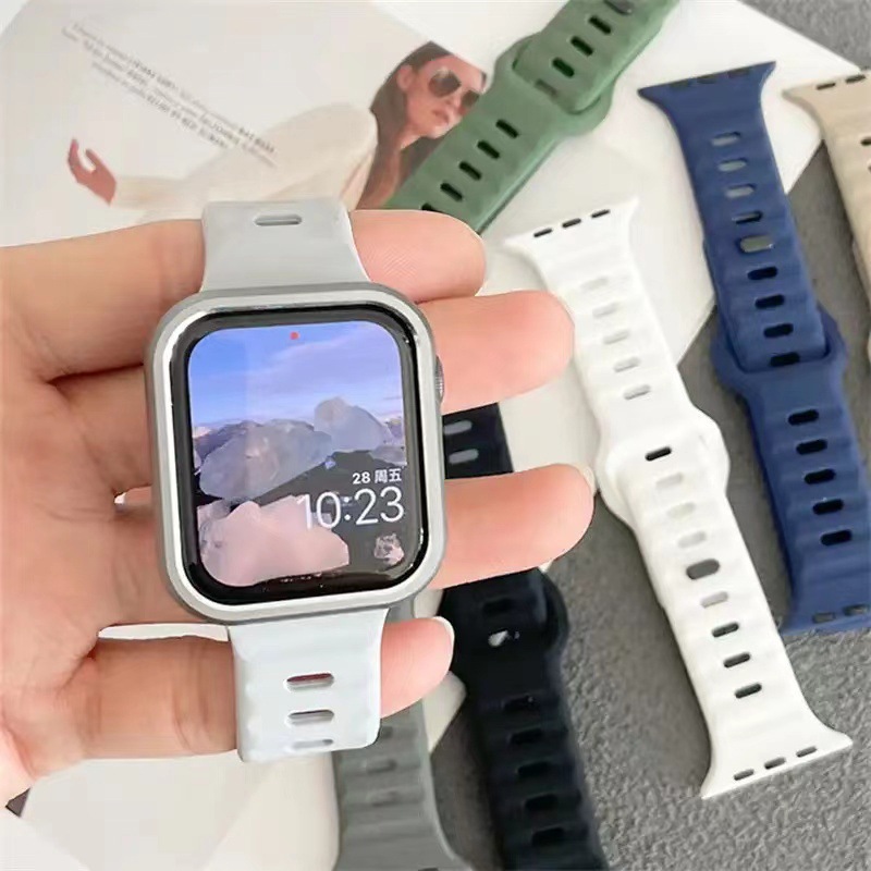 For Apple iwatch Smart Watch Strap 345678SE Sports Breathable Black Square Buckle Reverse Buckle Silicone Wristband