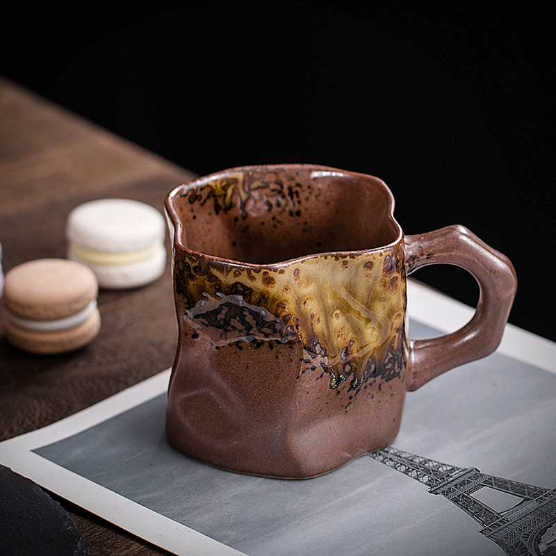 Japanese Style Simple Stoneware Coffee Cup Creative Kiln Change Mug Vintage Ceramic Cup Household Cup Office Cup Breakfast Cup