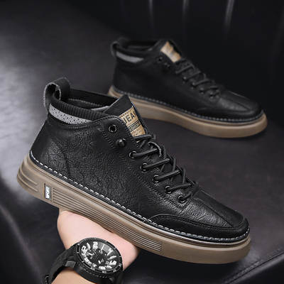 2021 New Winter Men's Shoes Autumn Work Trendy High-top Board Shoes Casual Leather Shoes Martins Boots All-match Trendy Shoes