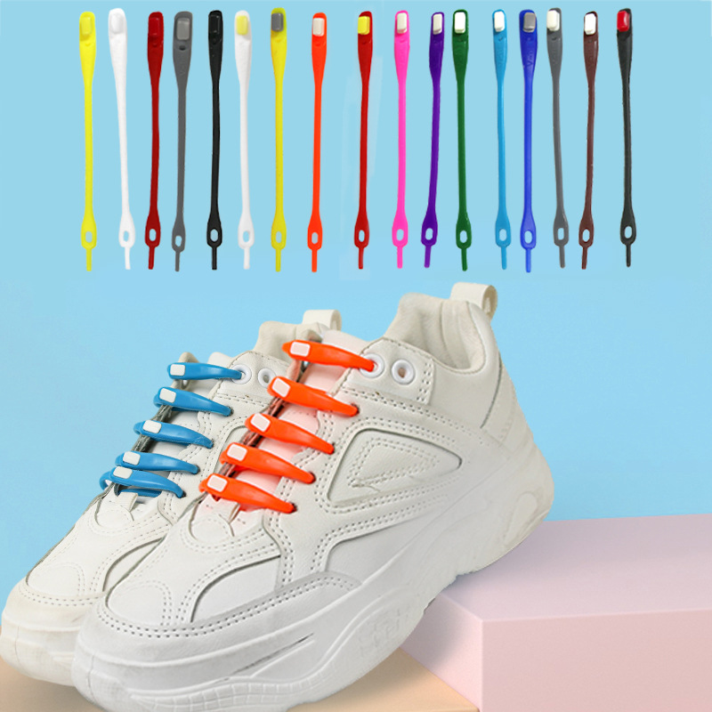 Factory direct spot bulk square silicone lazy shoelaces for adults and children universal free elastic silicone shoelaces
