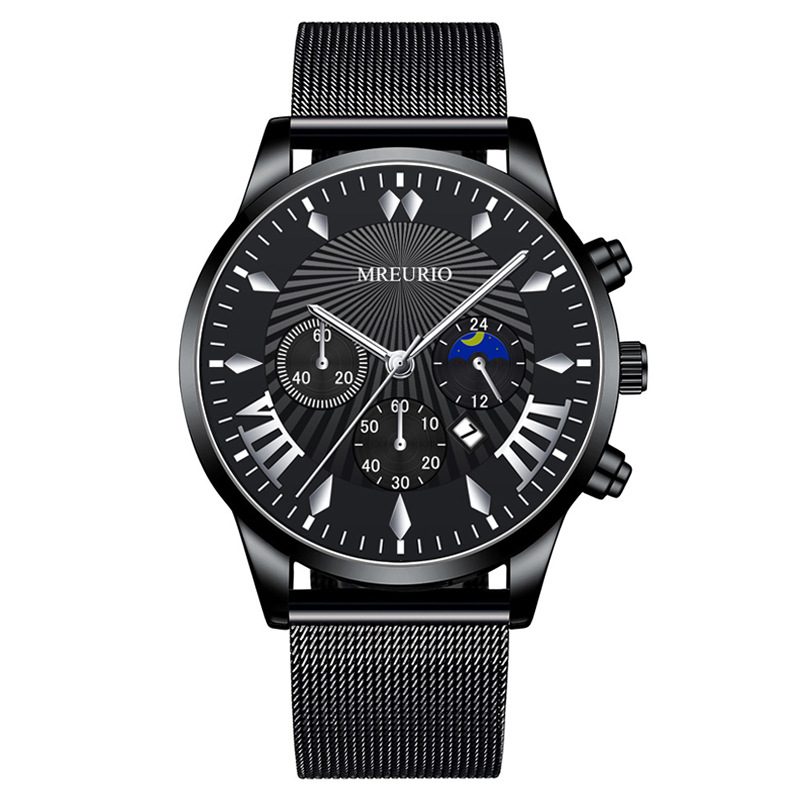 Foreign trade explosions fashion Moon three-eye calendar men's watches men's watches Milan with mesh belt manufacturers spot wholesale