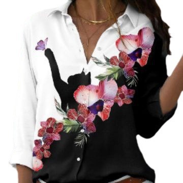European and American foreign trade women's 3D digital printing long sleeve shirt urban temperament lady printed top