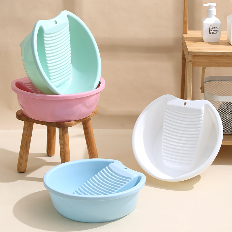Plain Color Thickened Laundry Basin for Household Student Dormitory Plastic Washboard Basin for Baby Washing Clothes Basin Washboard