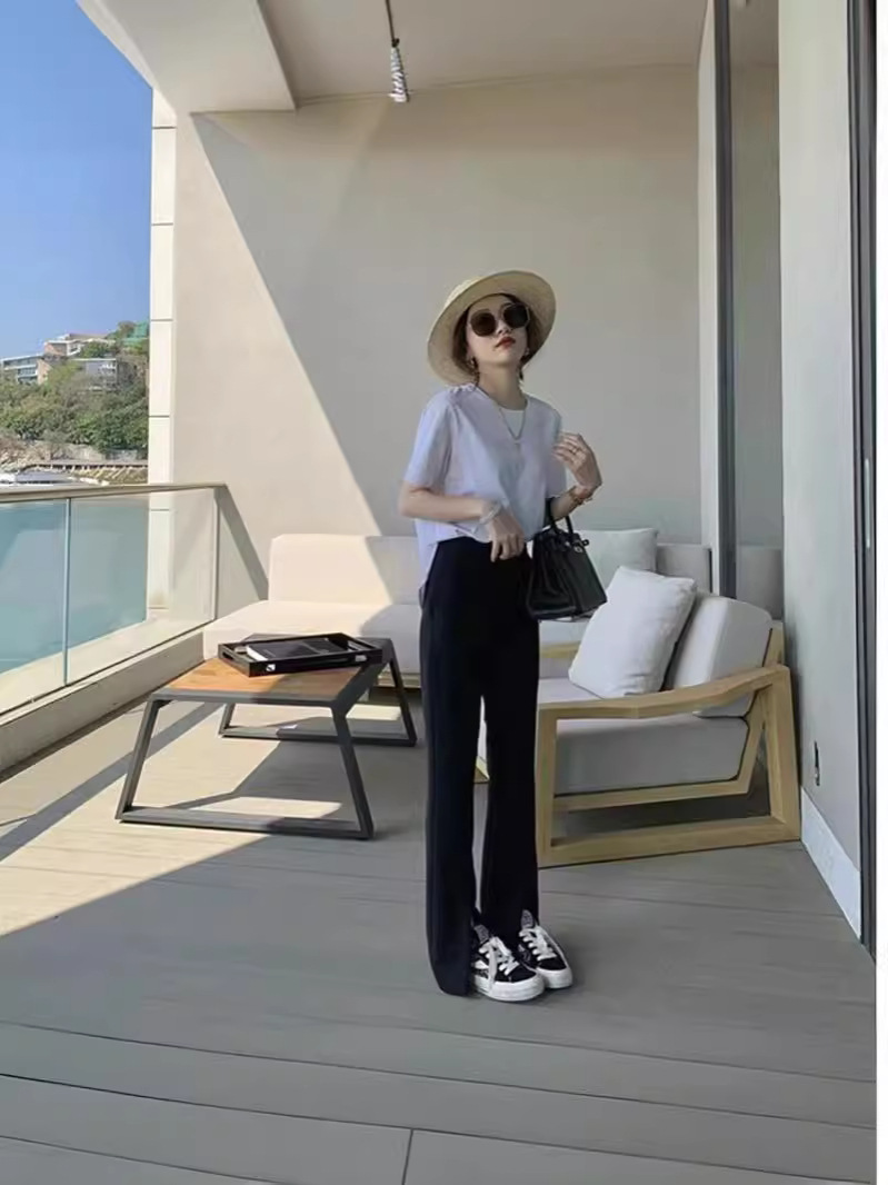 Heavy Cotton White Shoulder Short Sleeve T-shirt Women's Summer Loose Inner Base Printed Top ins Wholesale