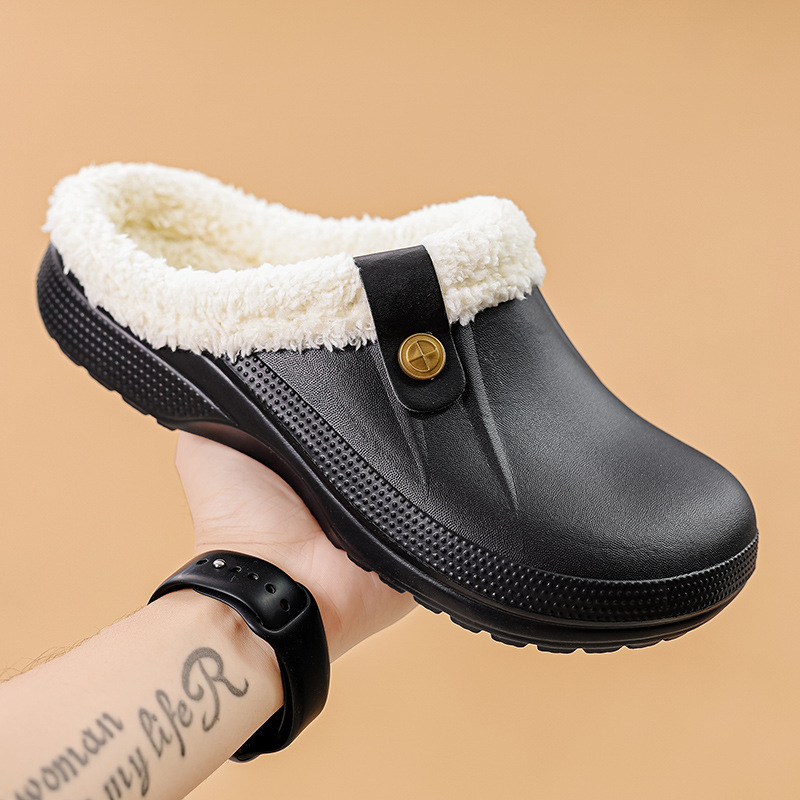 Autumn and winter men's and women's couple's closed toe plush cotton slippers home hole shoes couple's cotton slippers large size shoes