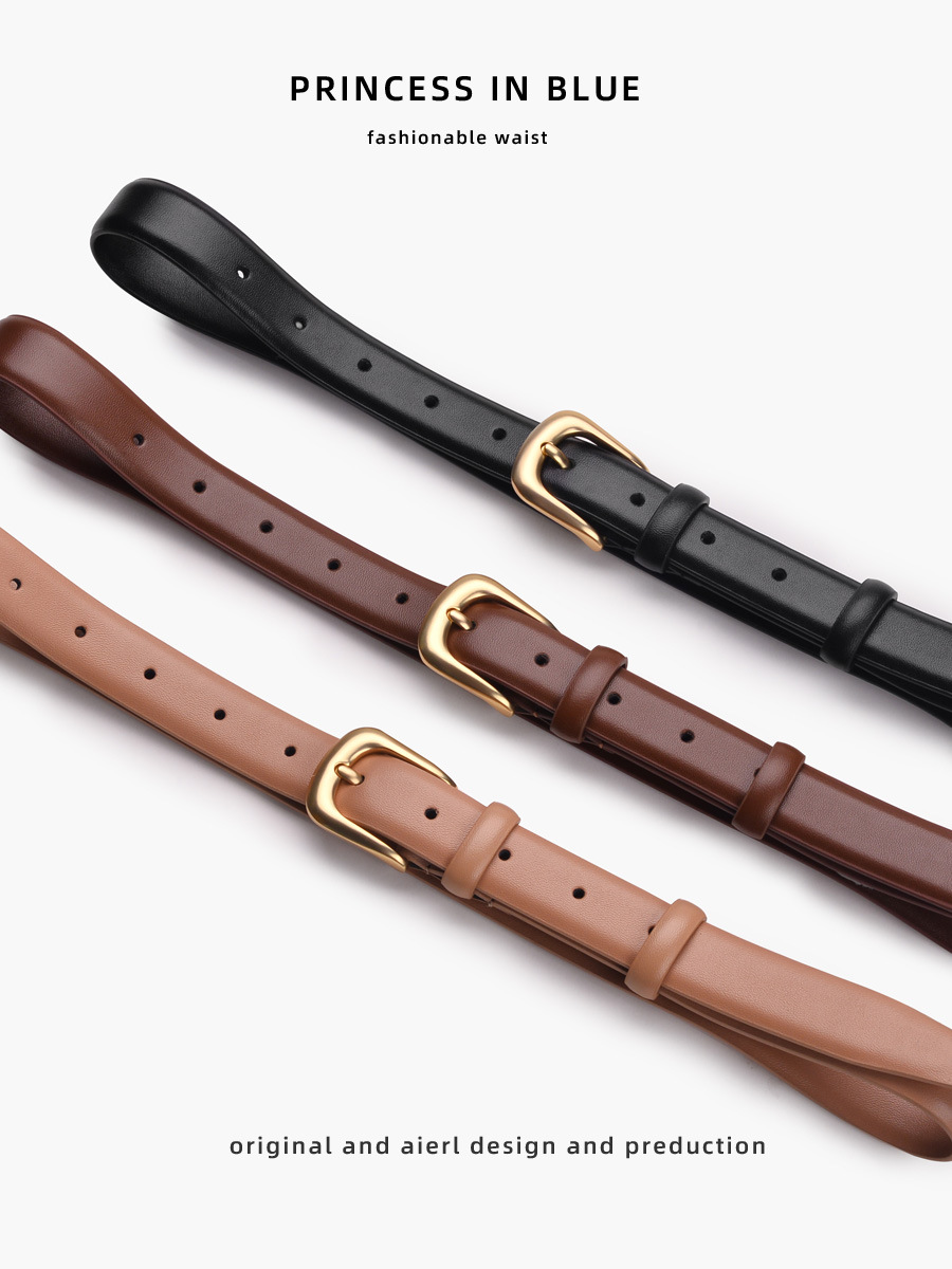 Belt Women's Fashion All-match Leather Simple Ins Style Belt Decorative Black Jeans with Youth Brown
