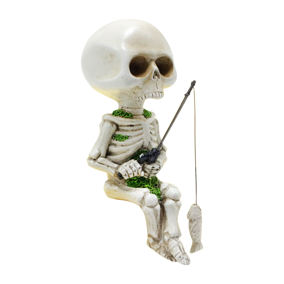 Cross-border New Fishing Skull Ornaments Creative Resin Skull Decorative Statue Courtyard Garden Landscape Crafts