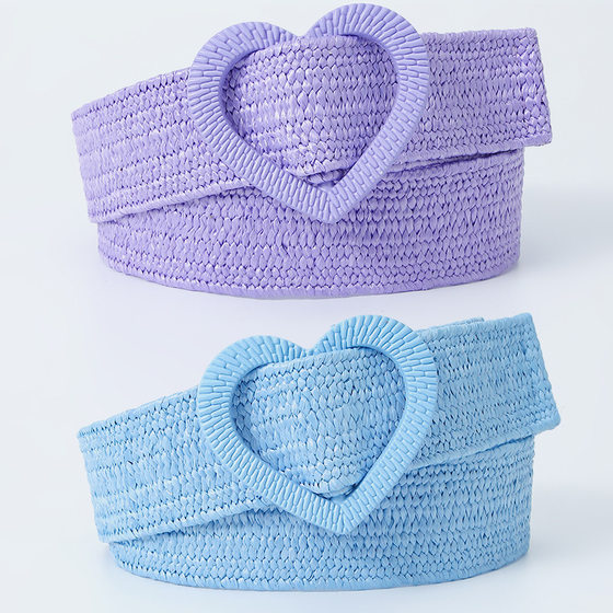 Summer small fresh 4cm elastic stretch pp grass woven sweet decorative dress ladies love buckle belt women