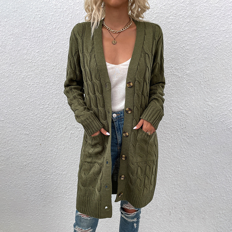 Mao Mao Yu European and American Foreign trade knitwear autumn and winter 2023 long twist sweater women's Amazon new button cardigan